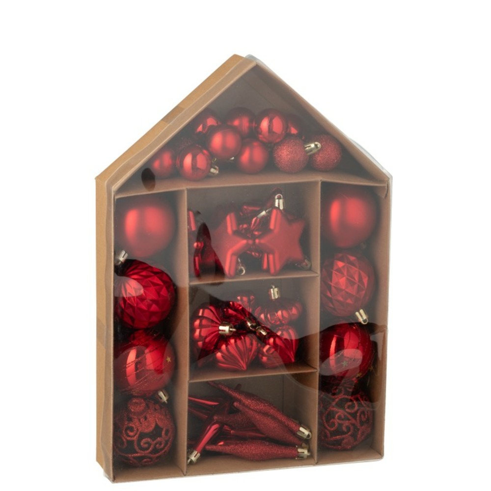 Boite de 50 suspensions de noël en plastique rouge 24x6x34 cm