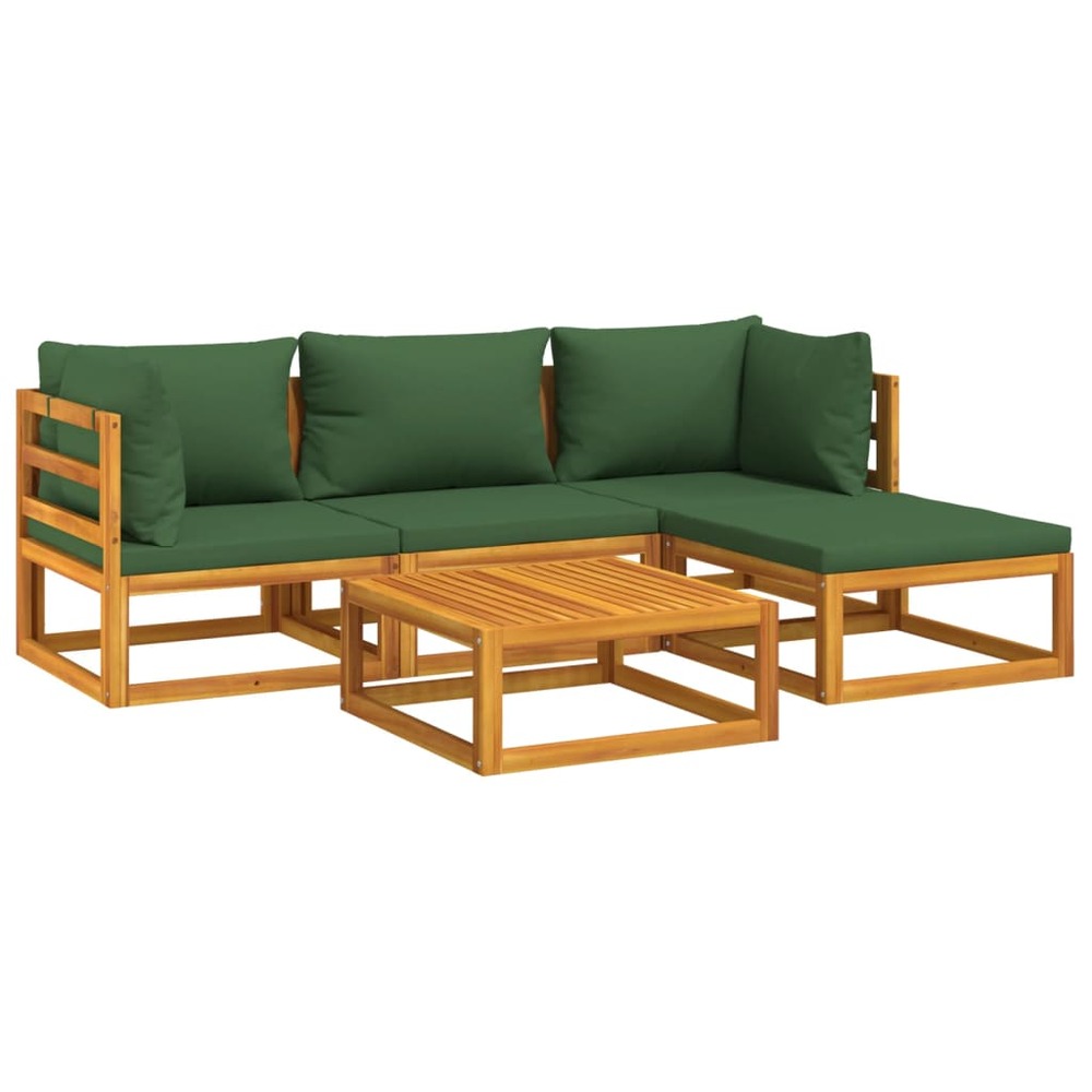 Salon de jardin meuble d'extérieur ensemble de mobilier 5 pièces avec coussins vert bois massif