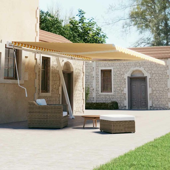 Auvent manuel rétractable sur pied 600x300 cm jaune/blanc