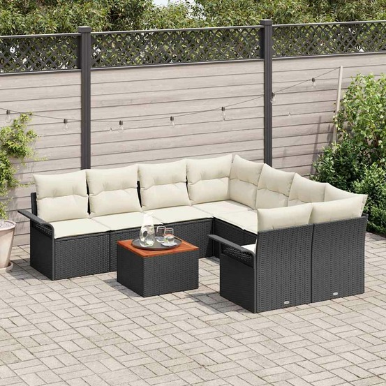 Ensemble de canapé de jardin avec coussin 9 pcs noir polyrotin