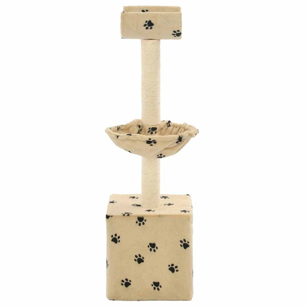 Arbre à chat et griffoirs en sisal 105 cm beige motif de pattes