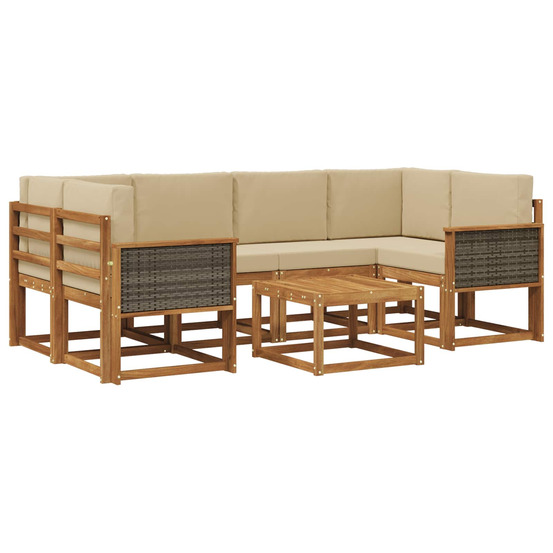 Ensemble de canapés d'extérieur avec coussin 5 pcs naturel