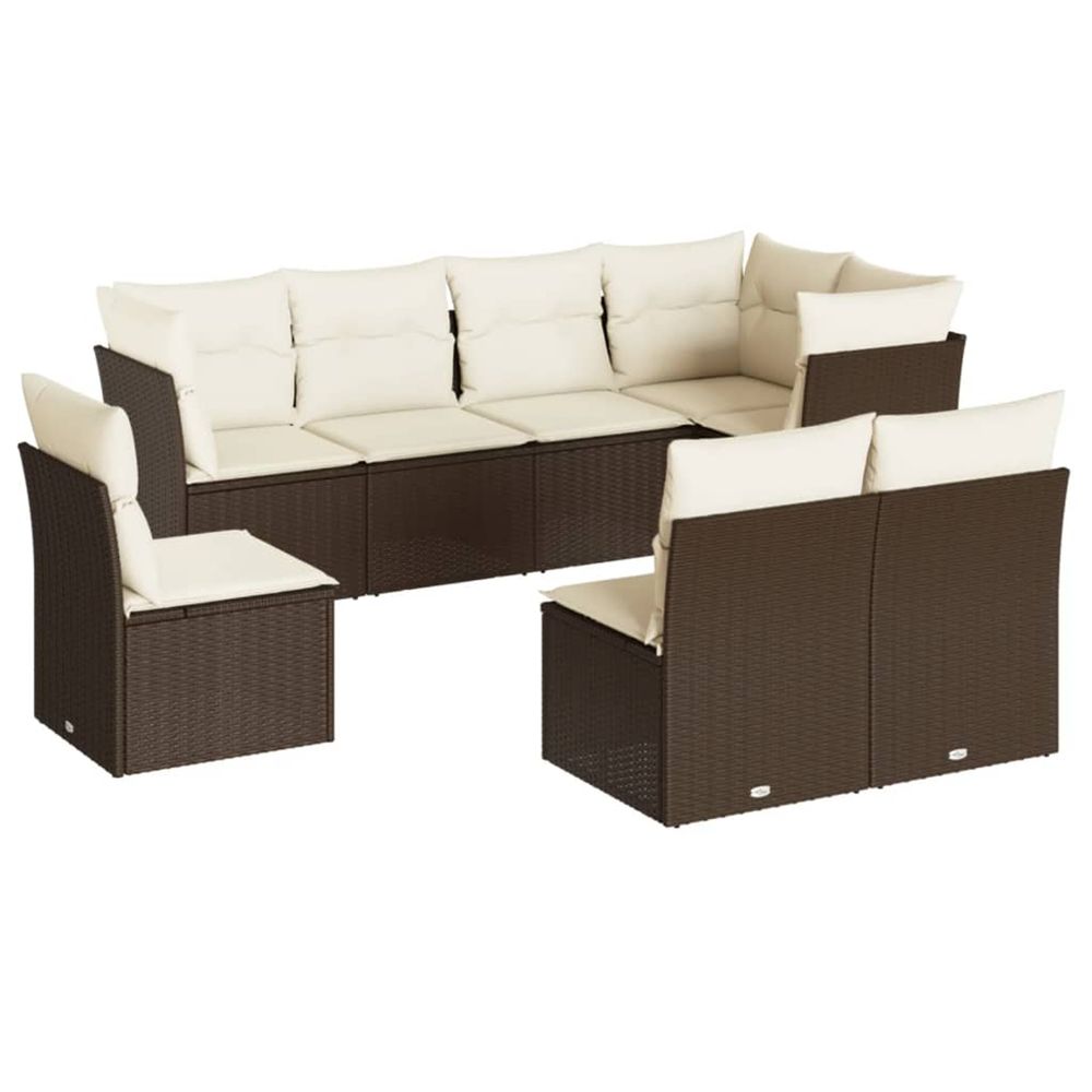Salon de jardin 8 pcs avec coussins marron résine tressée