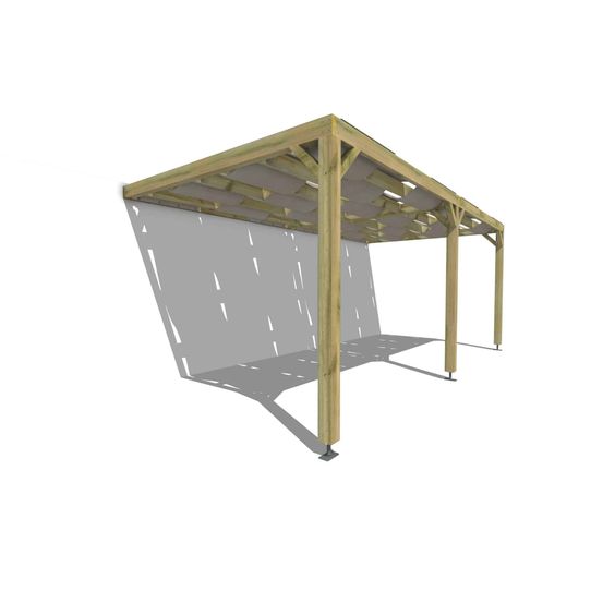 Pergola bois • 6m x 3m • adossée • sens largeur • voilage semi-transparent inclus • livraison comprise