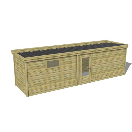Abri de jardin bois pin traité autoclave 27mm - 7,695x2,14m / 16m2 - bac acier - abri français