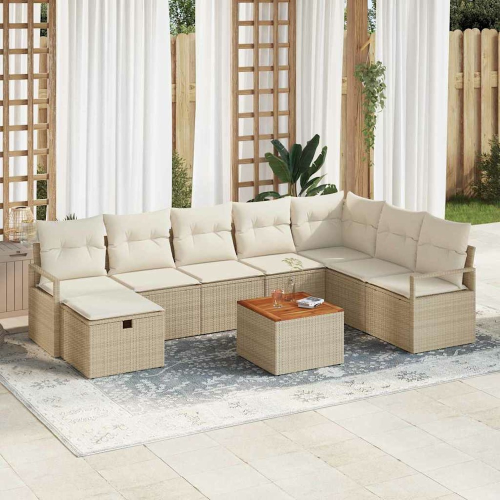 Ensemble de canapé de jardin 9 pcs beige poly rotin
