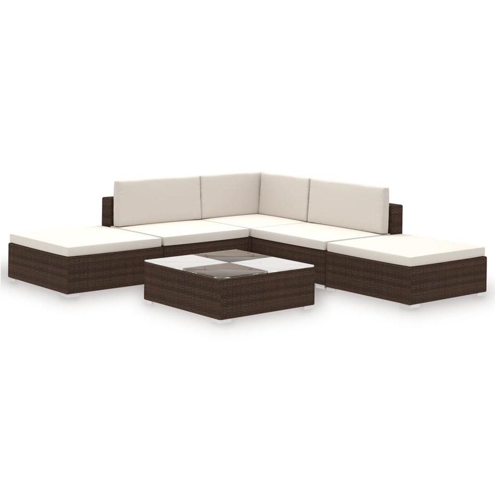 Salon de jardin 6 pcs avec coussins résine tressée marron