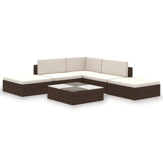Salon de jardin 6 pcs avec coussins résine tressée marron