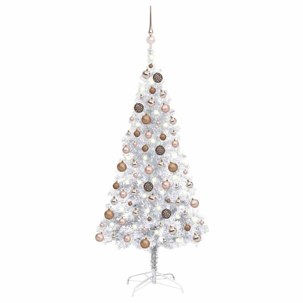Arbre de noël artificiel pré-éclairé/boules argenté 120 cm pet