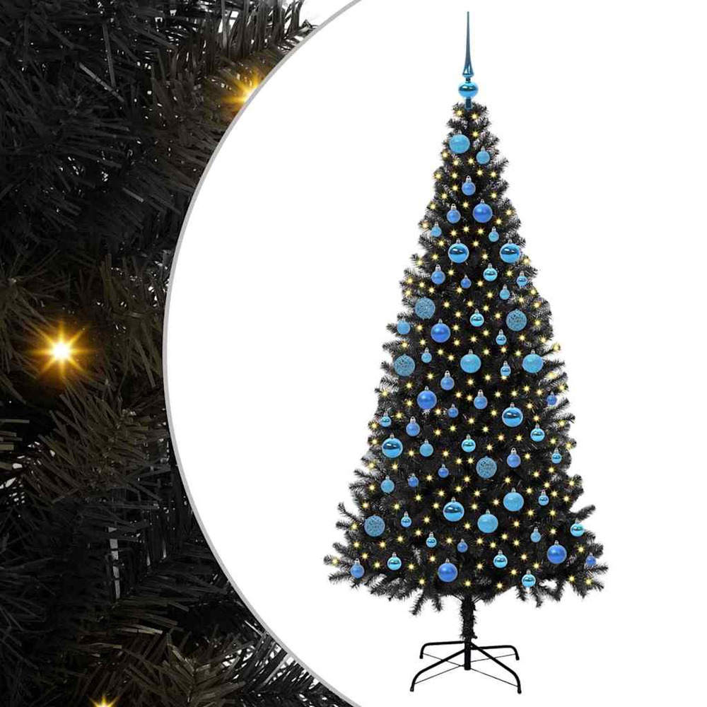 Sapin de noël avec 300 led avec support noir 180 cm pvc
