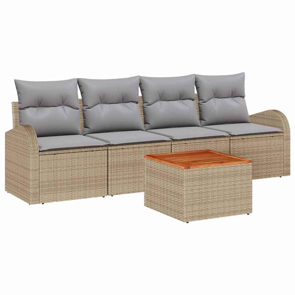 Ensemble de canapé de jardin 5 pc beige et gris clair polyrotin
