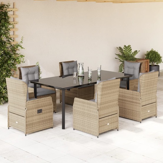Ensemble à manger de jardin et coussins 7 pcs beige poly rotin
