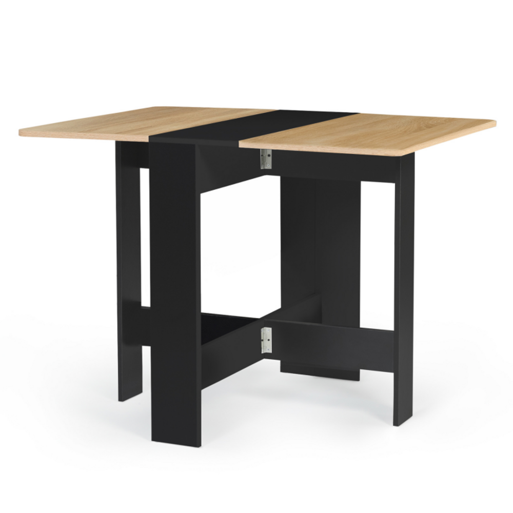 Table console pliable edi 2-4 personnes bois noir plateau façon hêtre 103 x 76 cm