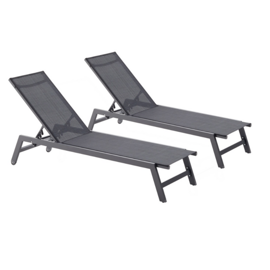 Lot de 2 transats avec roulettes gris foncé et noir prato