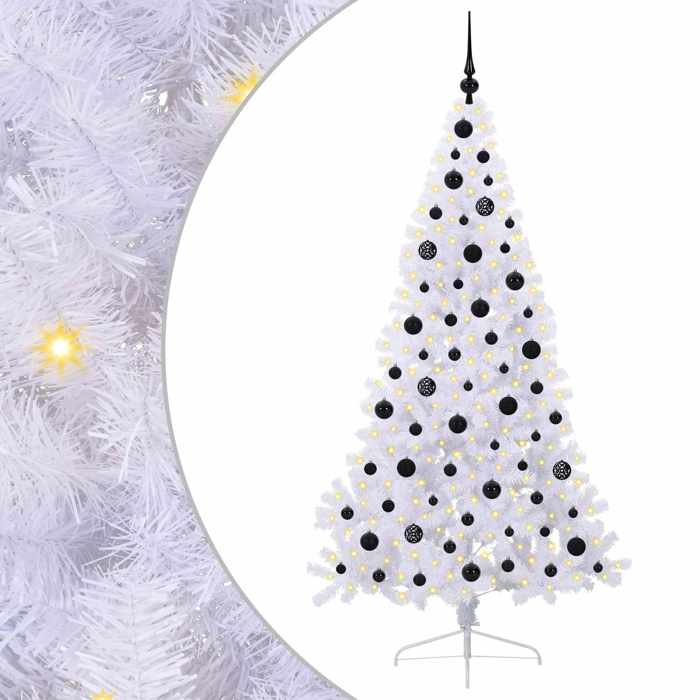Sapin de noël artificiel avec 300 led blanc 180 cm pvc et acier