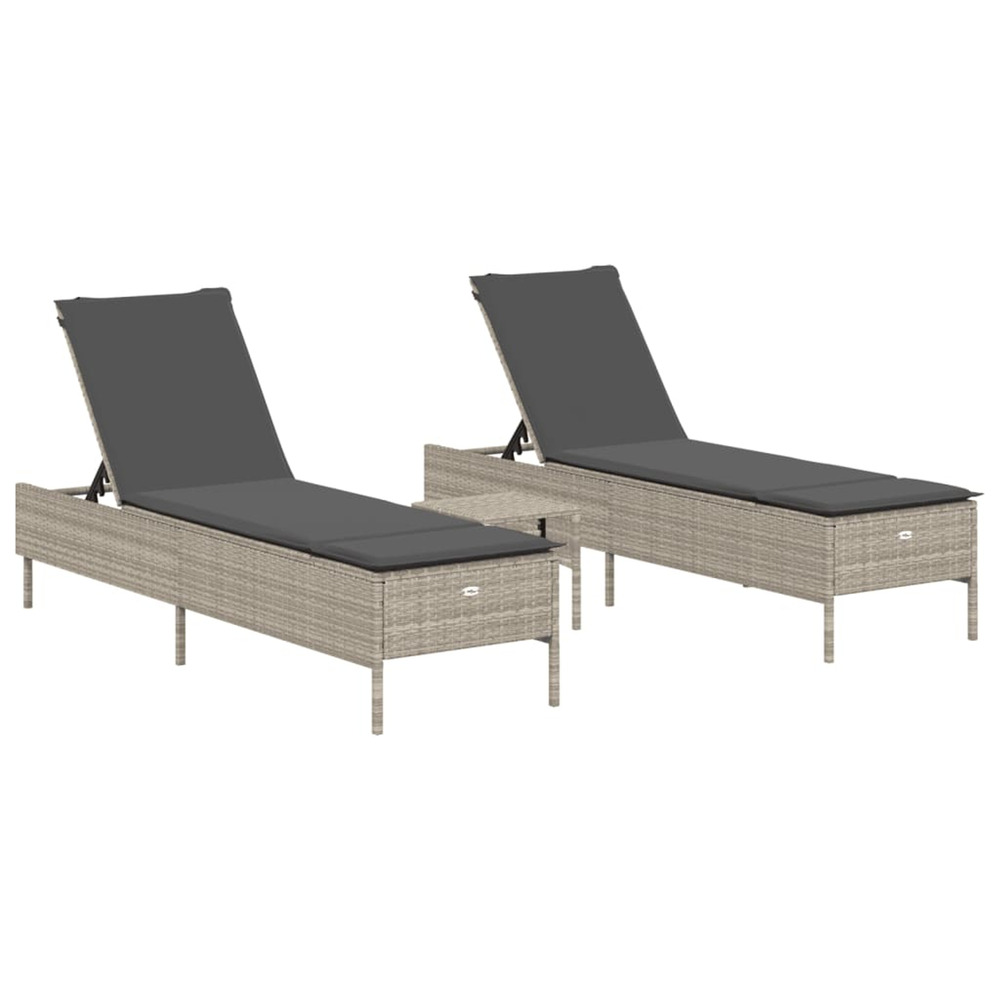 Ensemble de chaises longues avec coussins 3pcs gris clair rotin