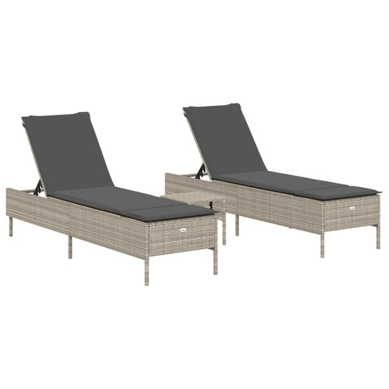 Ensemble de chaises longues avec coussins 3pcs gris clair rotin