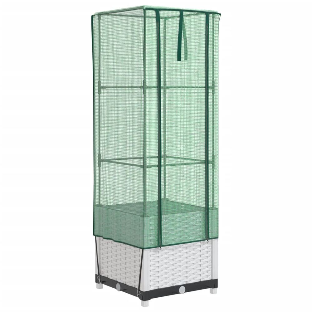 Jardinière d'extérieur surélevée avec housse aspect rotin 40x40x139 cm