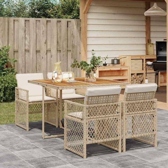 Ensemble à manger de jardin avec coussins 5pcs beige poly rotin