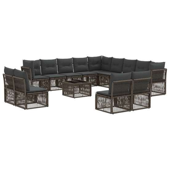 Ensemble de canapé de jardin 14 pcs gris polyrotin