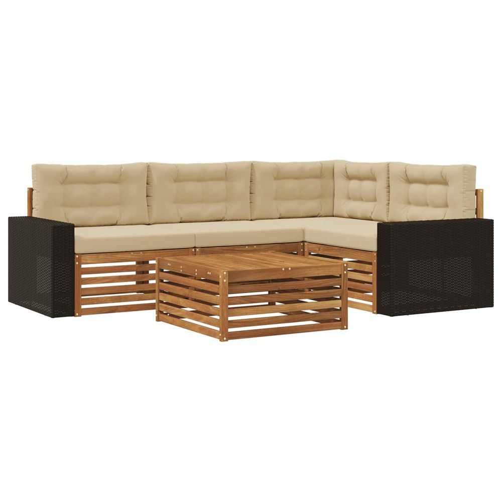 Ensemble de canapés d'extérieur 5 pc naturel et beige polyester