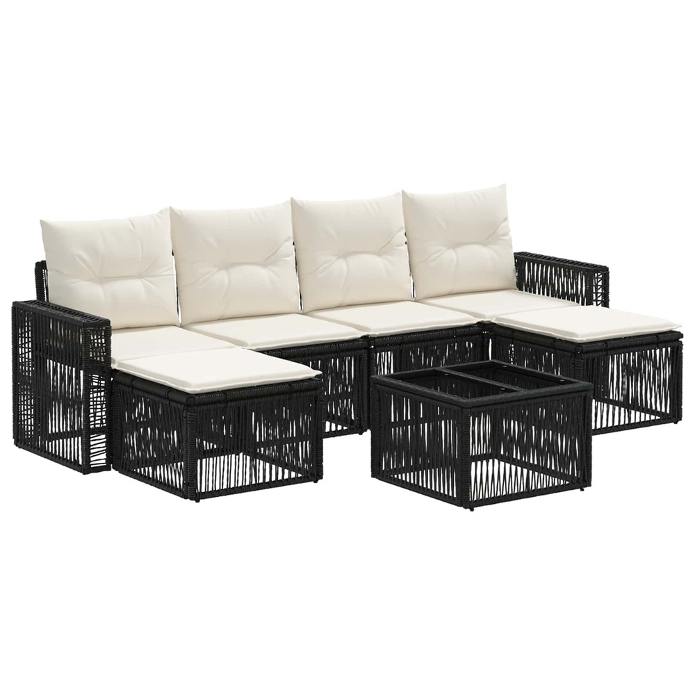 Ensemble de canapé de jardin 7 pcs noir et blanc crème