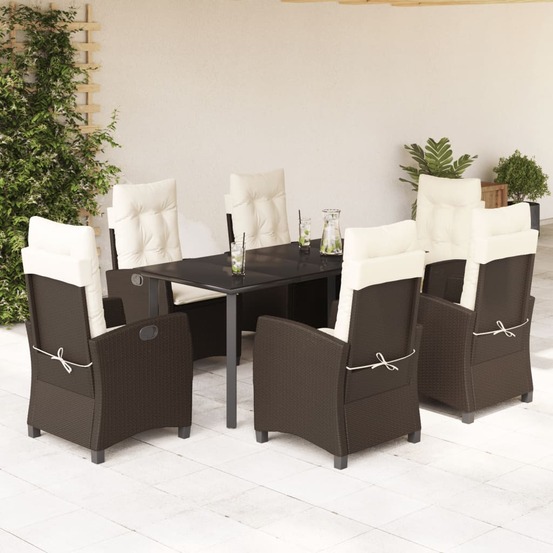 Ensemble à manger de jardin et coussins 7 pcs marron rotin