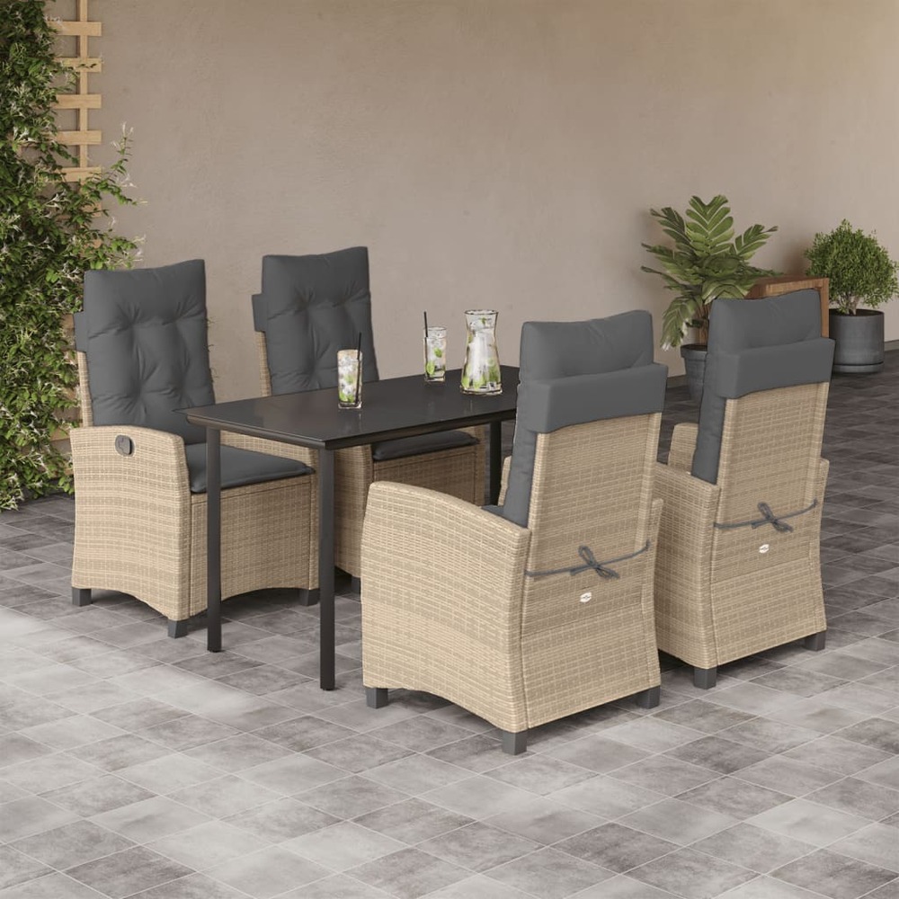 Ensemble à manger de jardin coussins 5 pcs mélange beige rotin