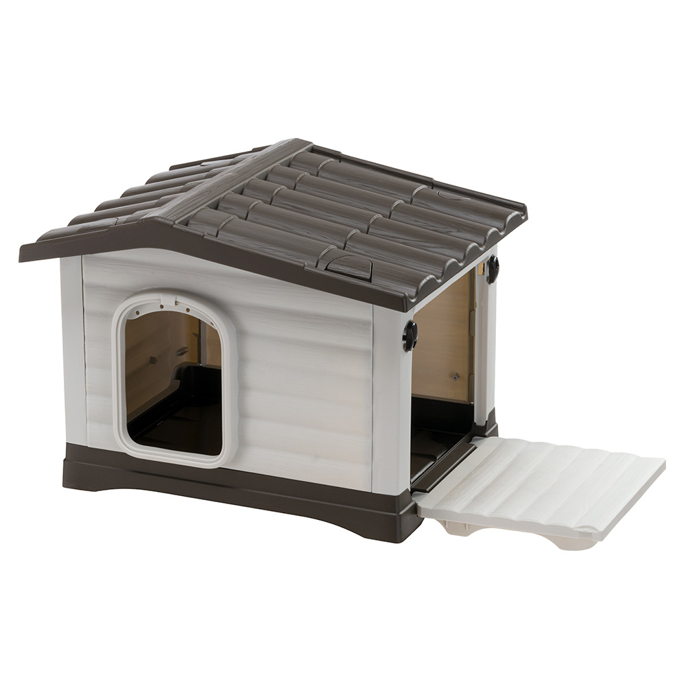 Ferplast niche chien exterieur, maison chien, niche petit chien, côté ouvrable, système de drainage, grille d'aération, 58 x 48 x