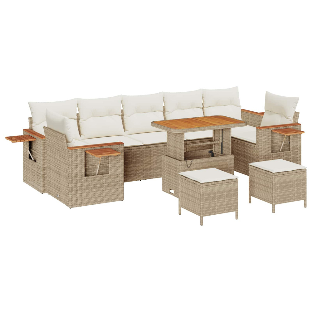 Ensemble de canapé de jardin 10 pcs beige polyrotin