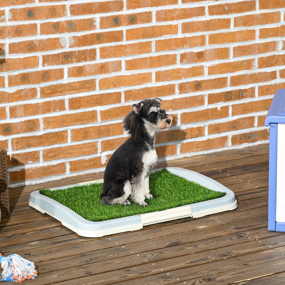 Toilette pour chien plastique pe 63 x 48,5 x 6 cm vert blanc avec gazon artificiel réutilisable 3 niveaux