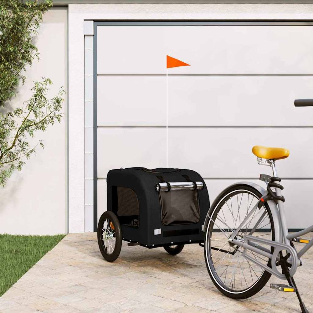 Chariot vélo pour grand chien en fer et oxford pour balade sécurisée noir