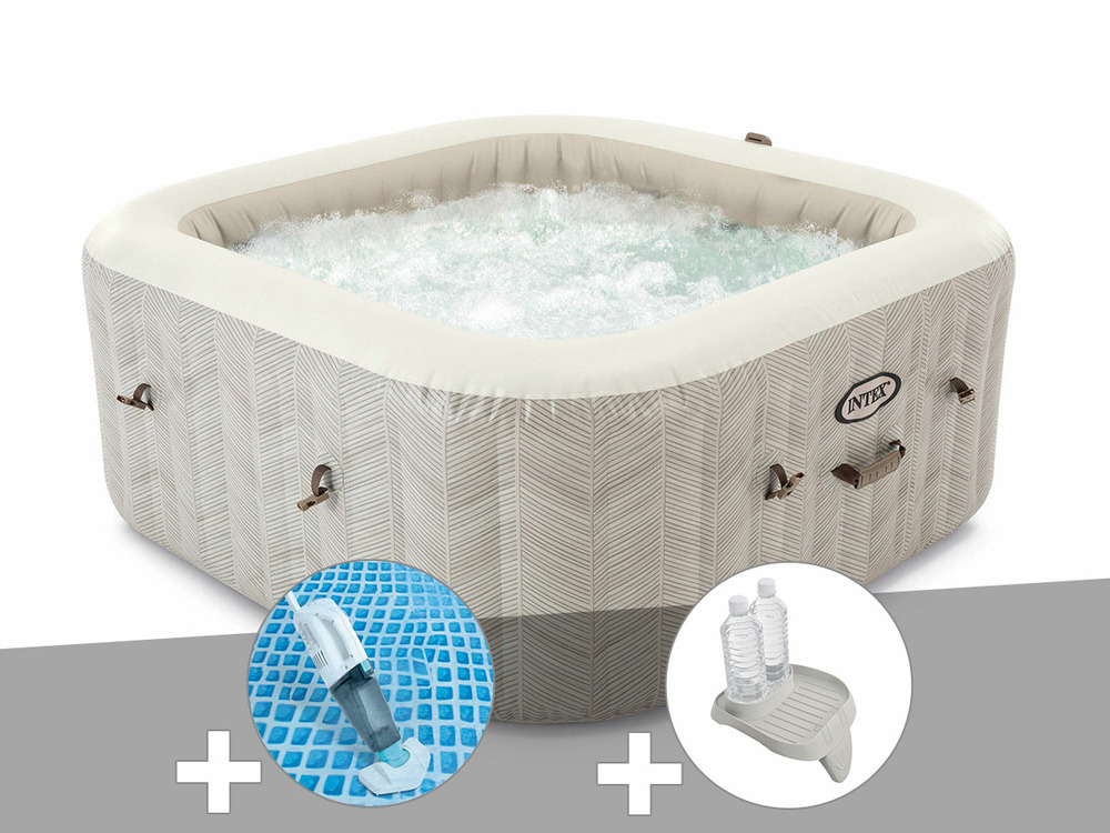 Kit spa gonflable purespa chevron carré bulles 6 places + aspirateur + porte-ve