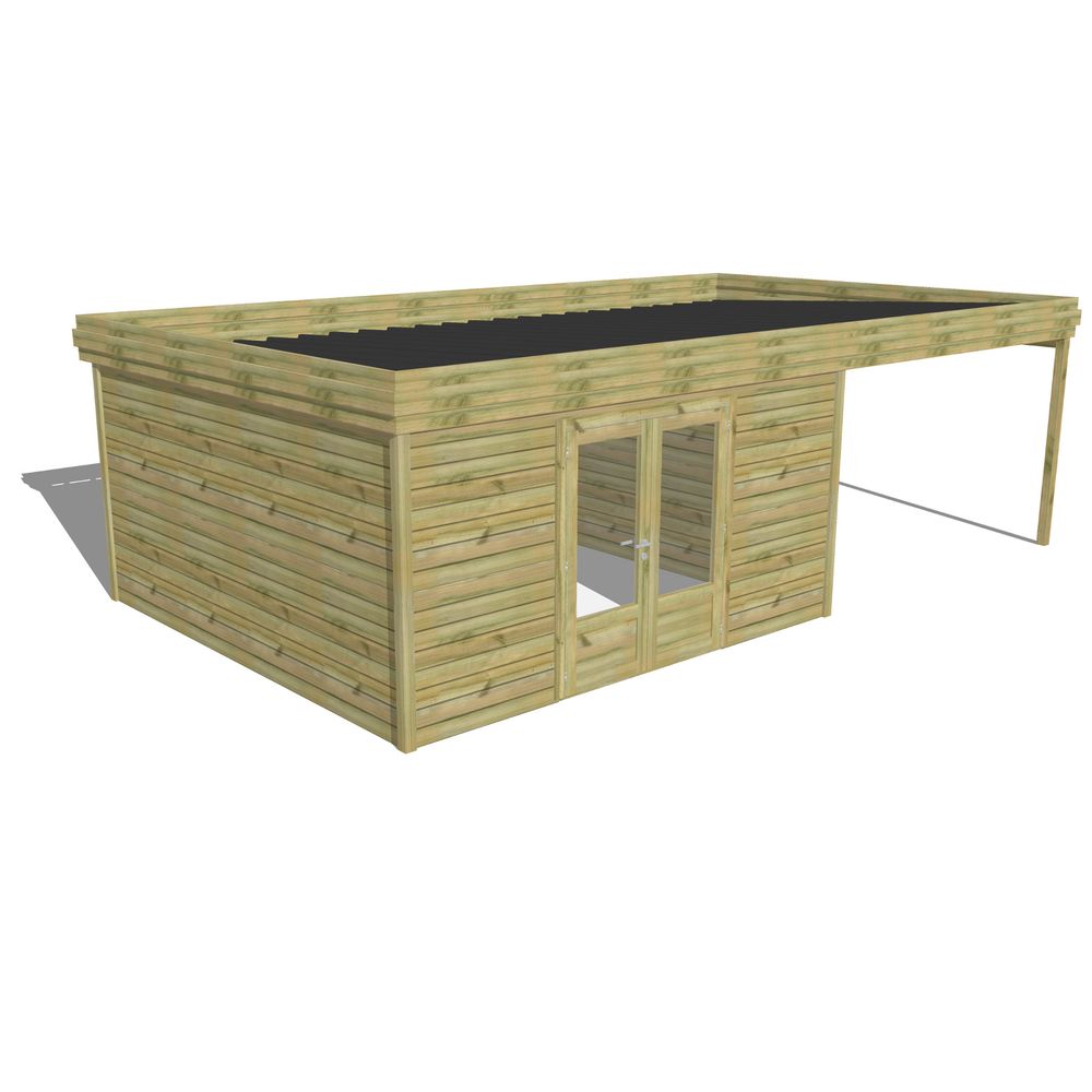 Abri de jardin bois pin traité autoclave 27mm - 7,84x4,34m / 34m2 - bac acier - abri français