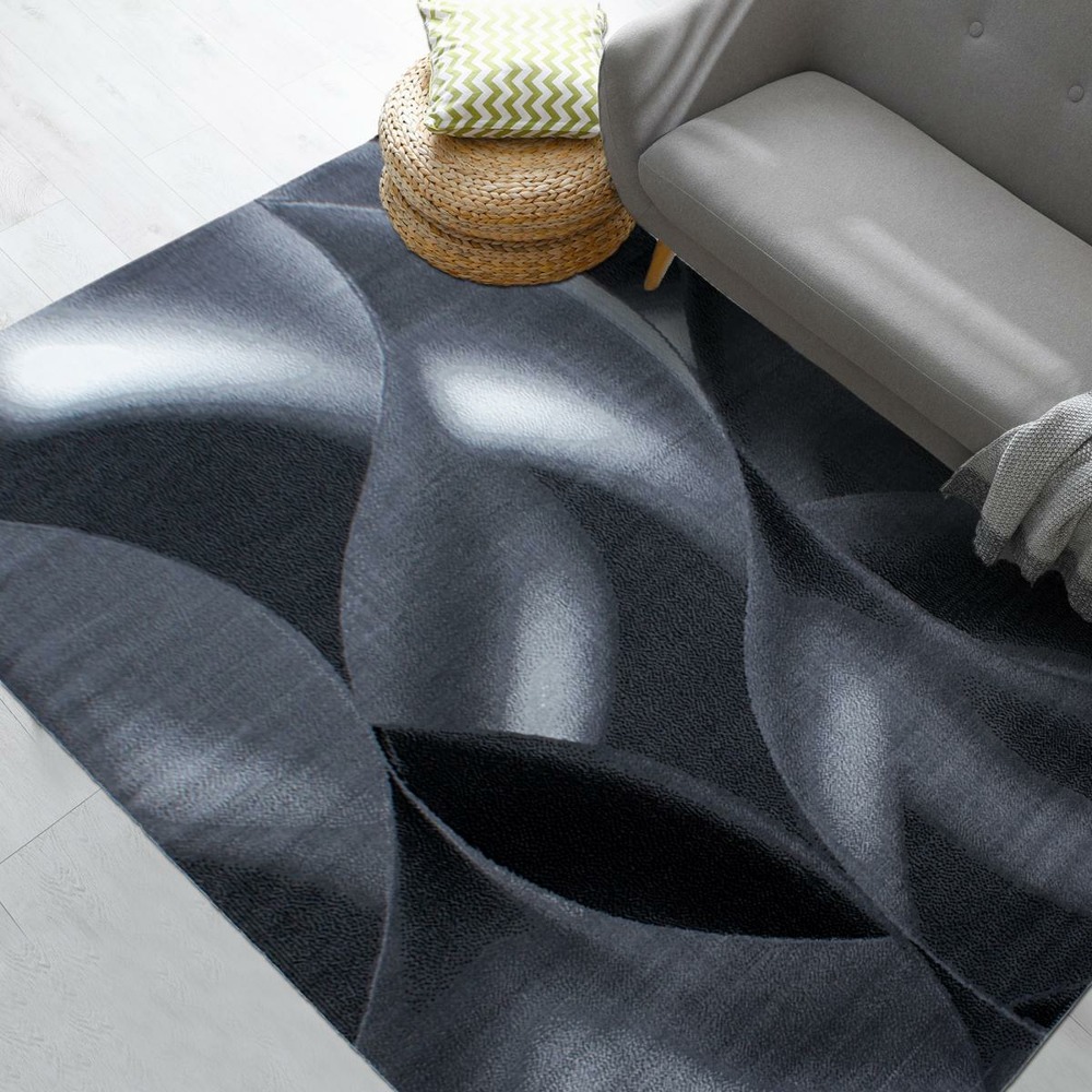 Tapis salon 200x290 tissé gris et noir rectangle motif géométrique supur