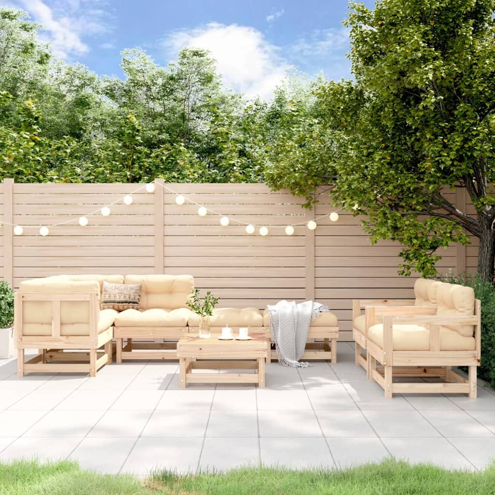 Salon de jardin 8 pcs bois de pin massif
