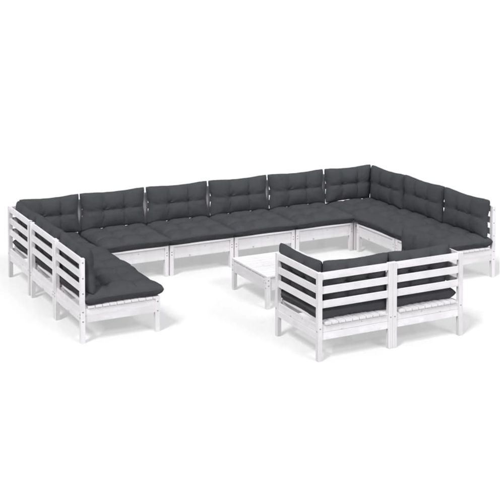 Salon de jardin 13 pcs avec coussins blanc bois de pin
