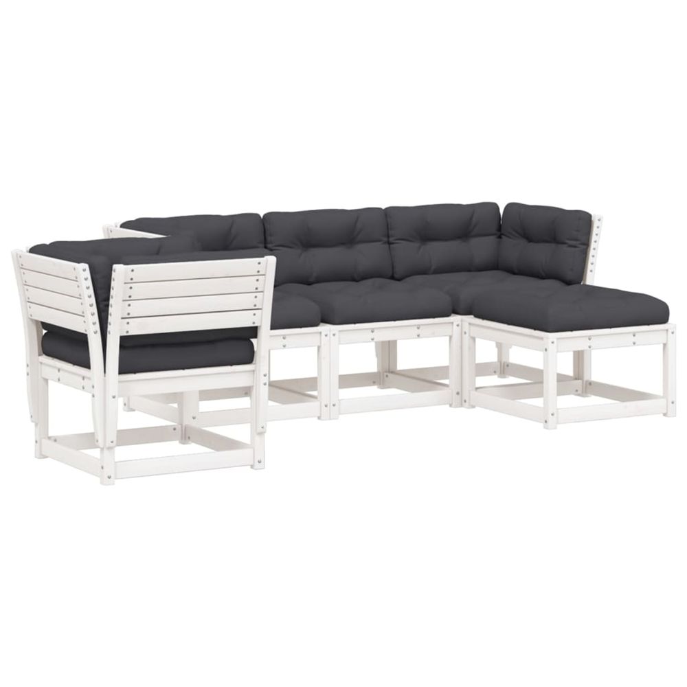Salon de jardin 5 pcs avec coussins blanc bois massif de pin