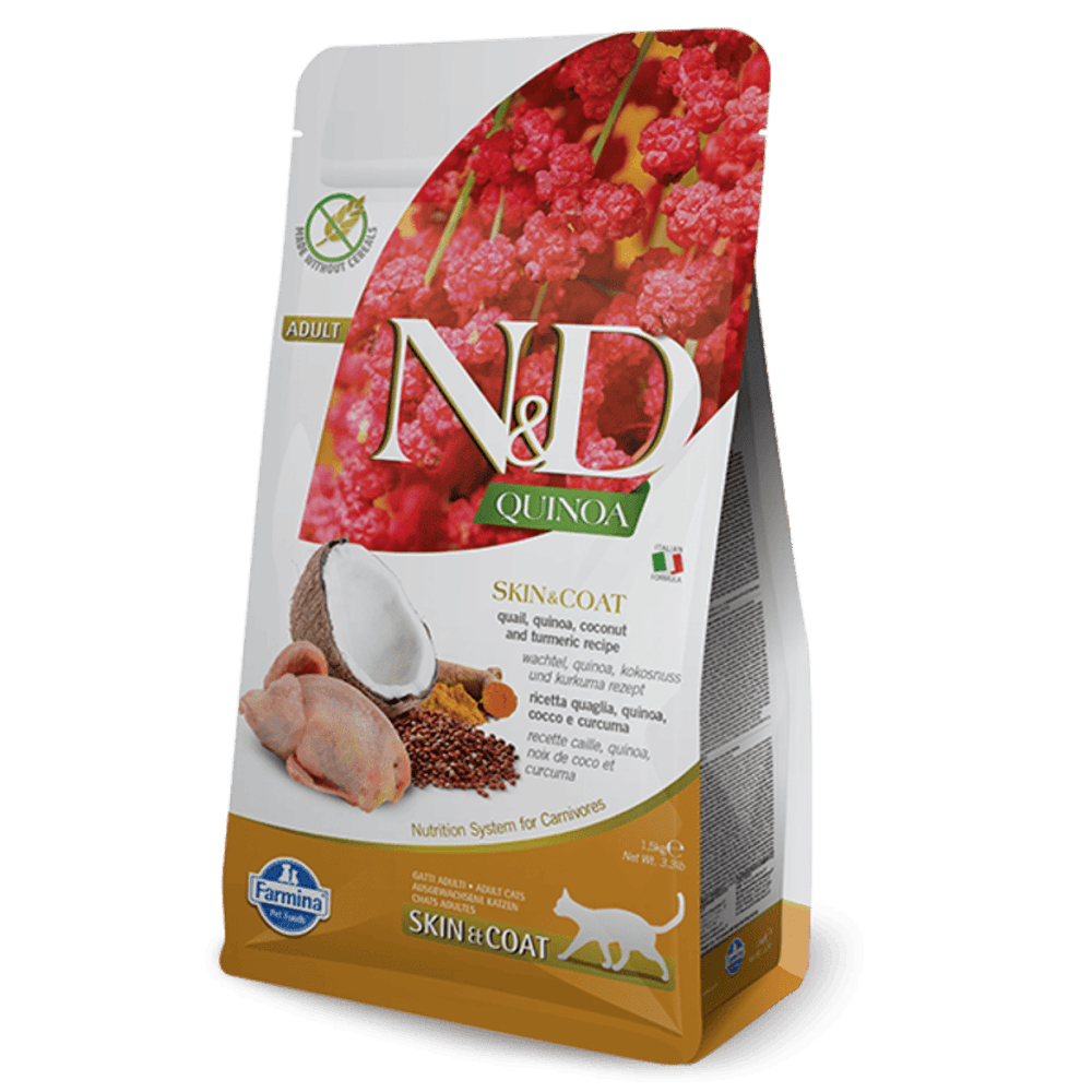 Croquettes n&d quinoa skin & coat caille & noix de coco chat 1,5 kg