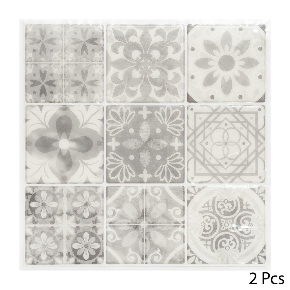 Lot de 2 stickers - carrelage - gris - 26x26 cm