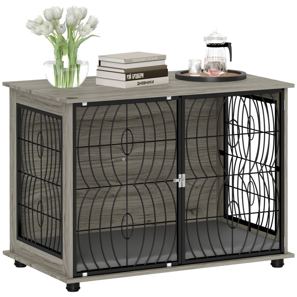Meuble cage pour grand chien bois et acier gris 100 x 60 x 73,5 cm coussin lavable - comfortxl outdoor living