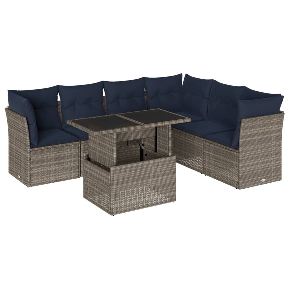Ensemble de canapé de jardin 7 pcs avec coussins gris résine tressée