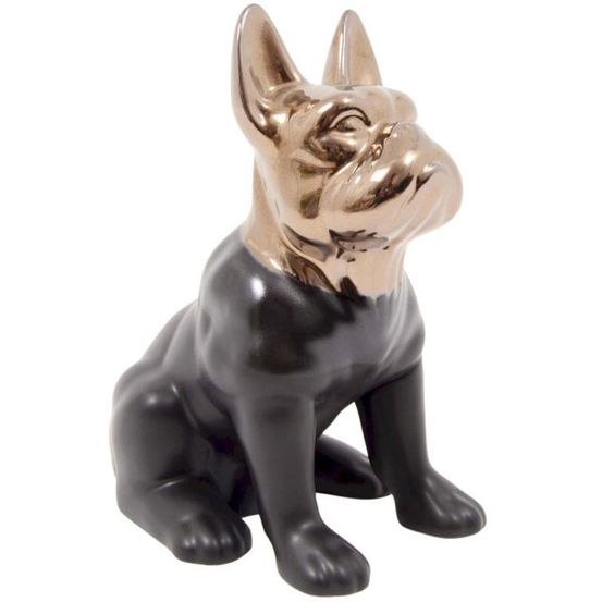 Statuette chien bouledogue en céramique zoya noir et or