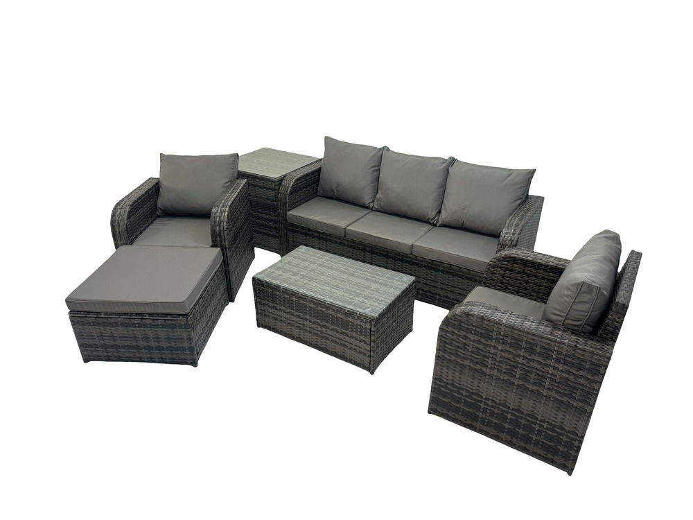 Salon de jardin exterieur 6 places ensemble de canapés en rotin avec chaise inclinable table basse grand tabouret table d'appoint