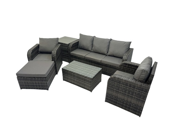 Salon de jardin exterieur 6 places ensemble de canapés en rotin avec chaise inclinable table basse grand tabouret table d'appoint