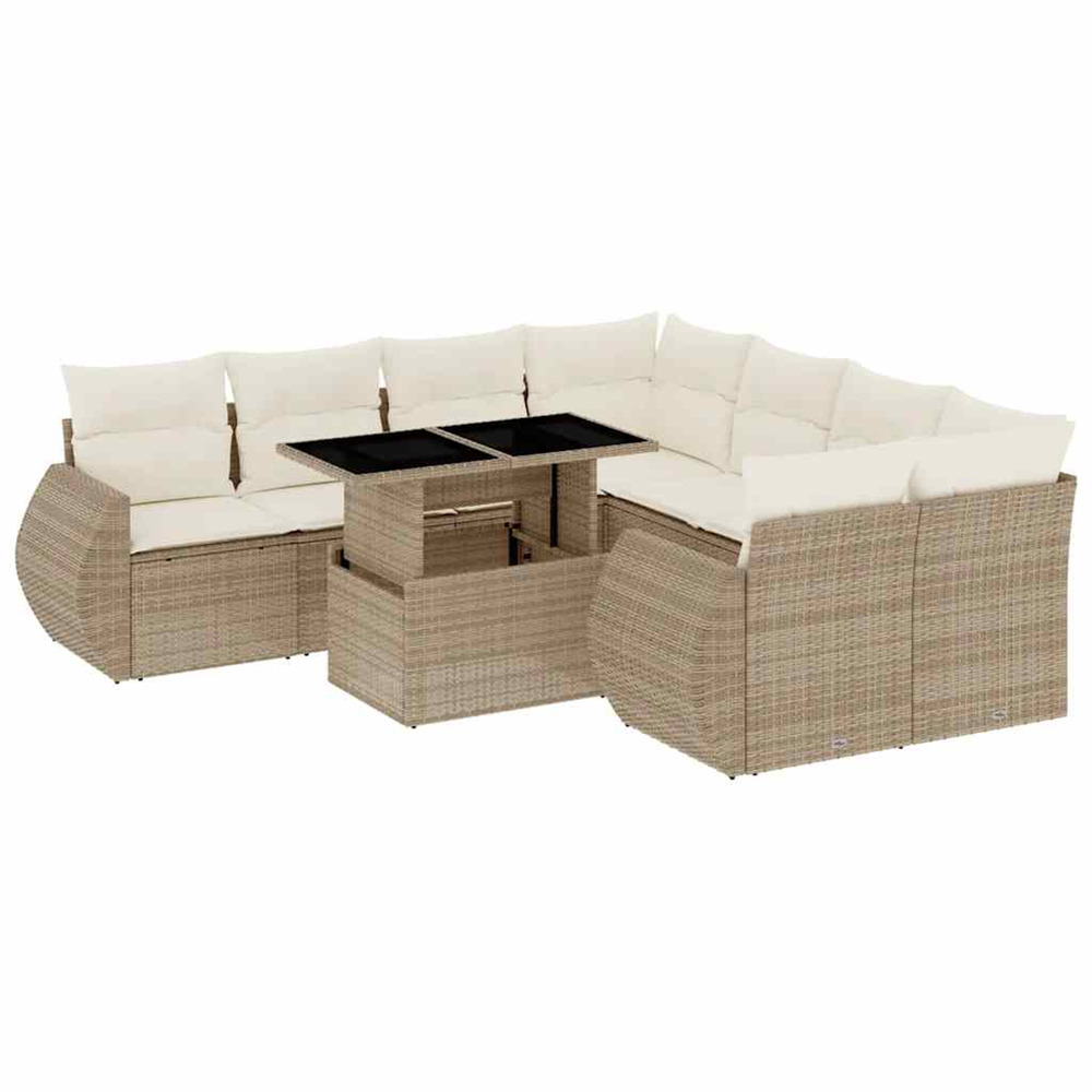 Salon de jardin avec coussins 9 pcs beige résine tressée