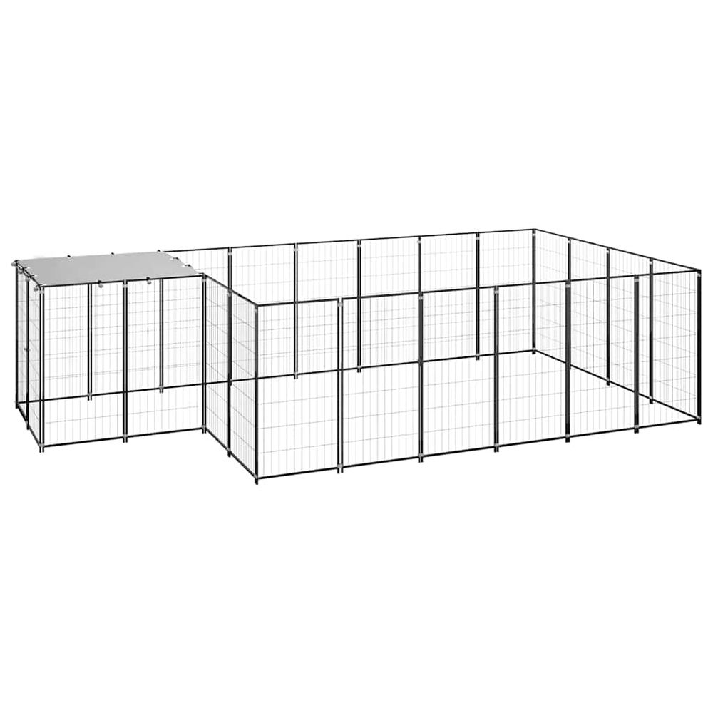 Enclos chien extérieur acier avec toit de protection 8,47 m² noir