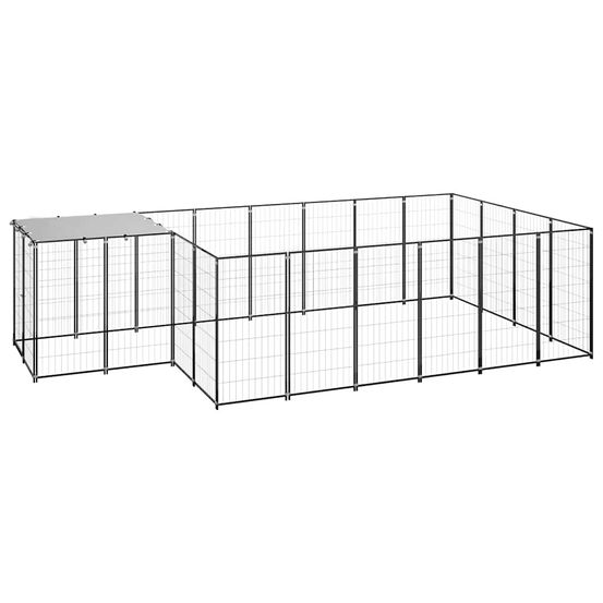 Enclos chien extérieur acier avec toit de protection 8,47 m² noir