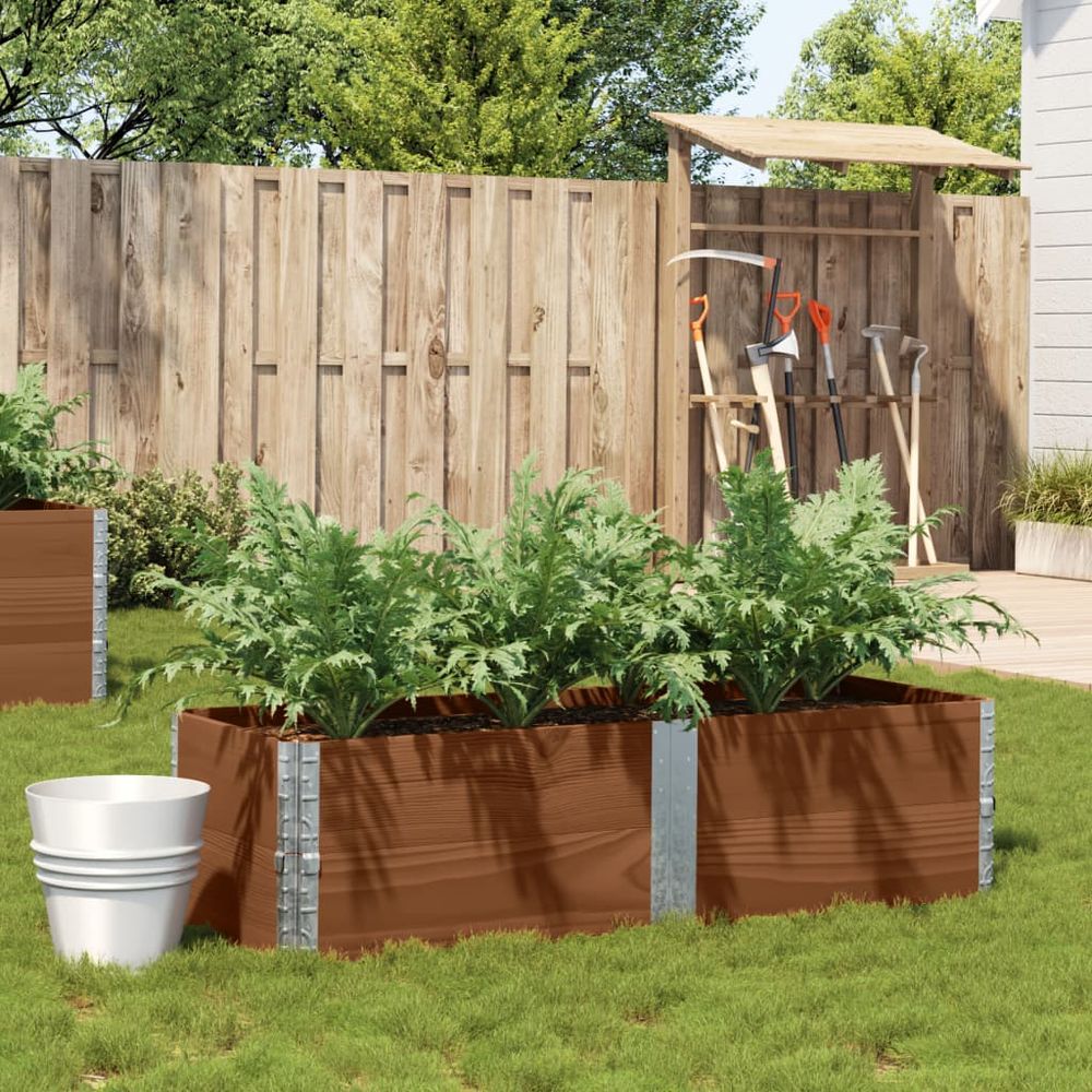 Bac potager marron en bois de pin massif jardin balcon pliable et empilable 150x50x41 cm