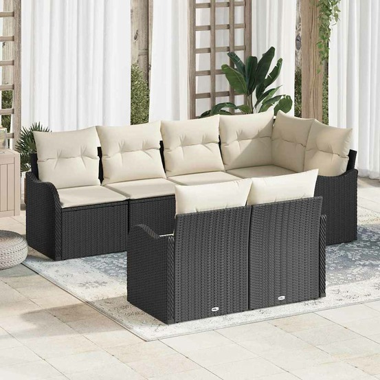 Ensemble de canapé de jardin avec coussin 7 pcs noir poly rotin